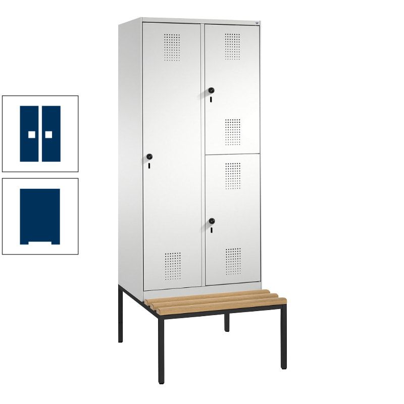 Garderobenschrank, Spind ein- und doppelstöckig Sitzbank, 2 Abteile, 3 Fächer, 2.090 x 800 x 500 mm (HxBxT), Front anthrazitgrau, Korpus anthrazitgrau