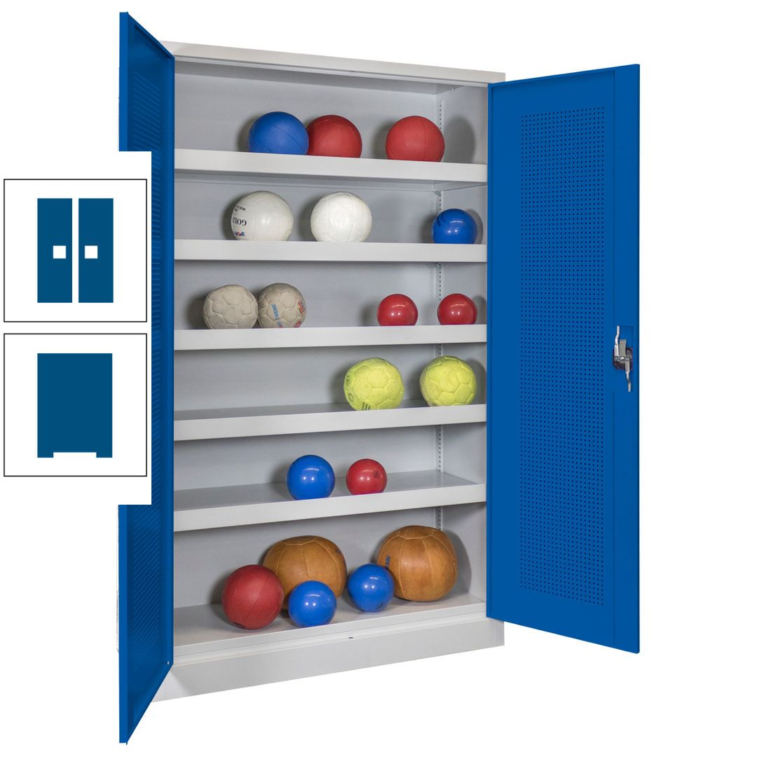 Ballschrank - Lochfeldtüren - 5 Böden - 1.950x1.200x500 mm (HxBxT) - anthrazitgrau
