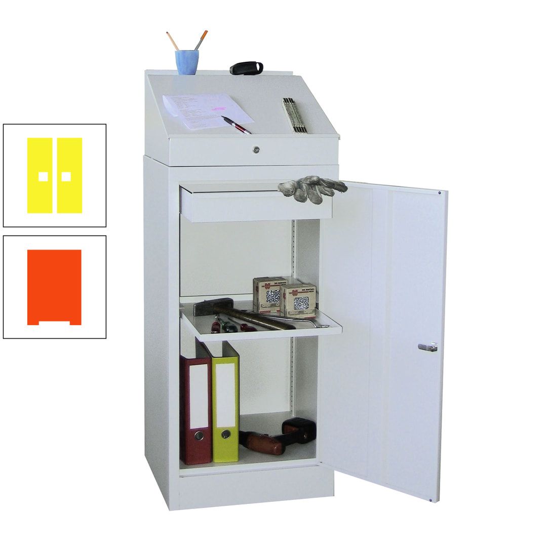 Stehpult mit Schrank - Vollblechtür - Zylinderschloss - 1 Einlegeboden, 1 Schublade - 1.270x500x500 mm (HxBxT) - anthrazitgrau