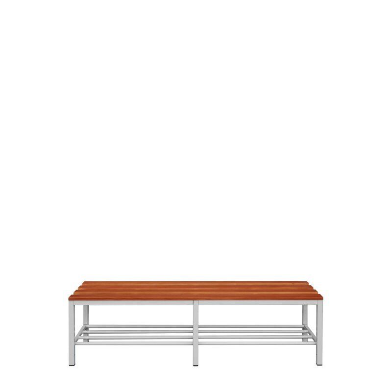 Umkleidebank, Umkleide-Sitzbank, mit Schuhrost, Breite 1.000 mm, Sitzhöhe 400 mm, Stahl mit Holzleisten, Gestell: lichtgrau, Sitzleisten: Buche