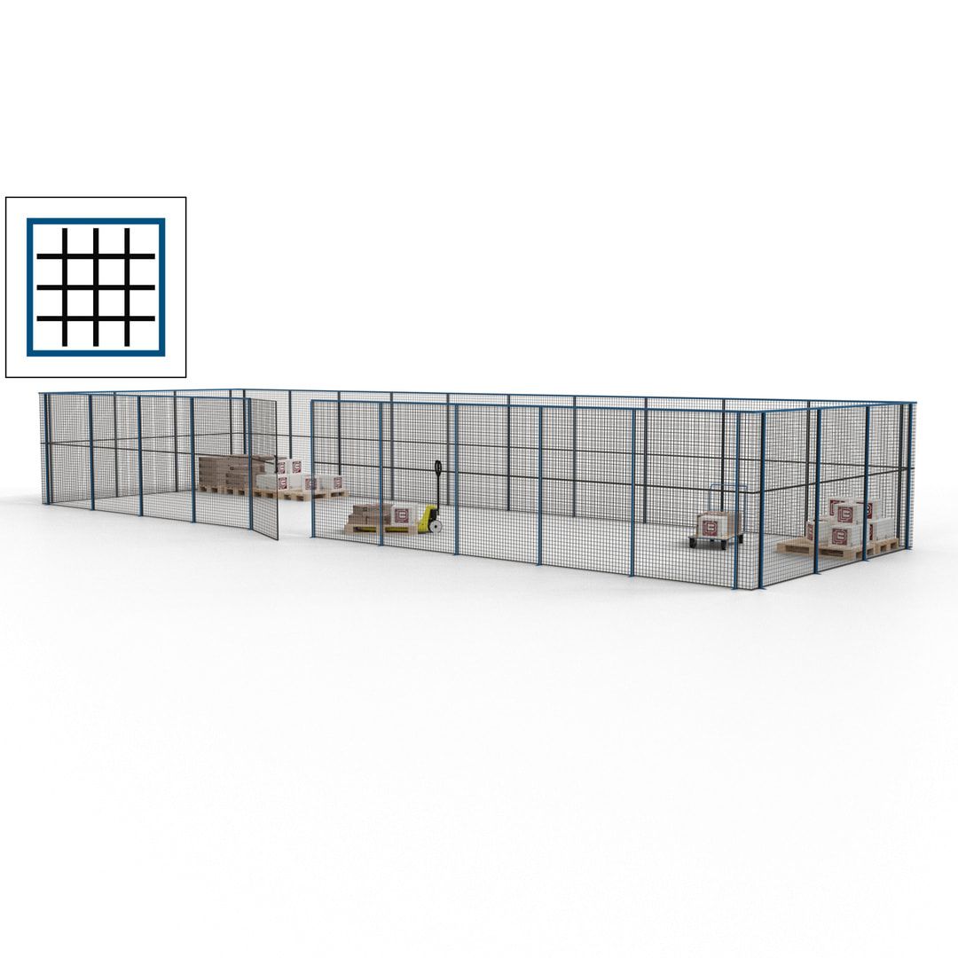 Maschinen Schutzgitter - Hallentrennwand - Sicherheitszaun - Tür - 39 m - 2.200 x 15.400 x 4.900 mm (HxBxT) - enzianblau