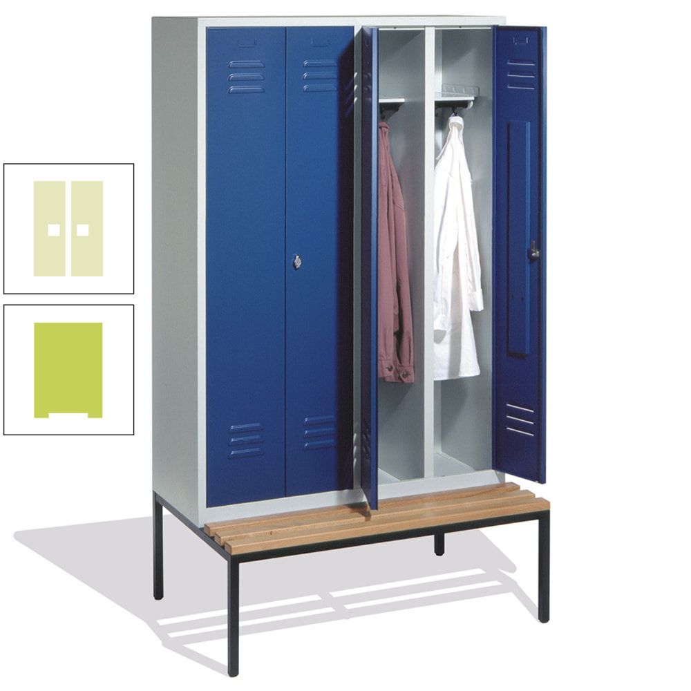 Doppel-Spindschrank, Buche Sitzbank untergebaut, 4 Abteile a 300 mm, Korpus lichtgrau, Tür anthrazitgrau, 2.090 x 1.190 x 815 mm (HxBxT)