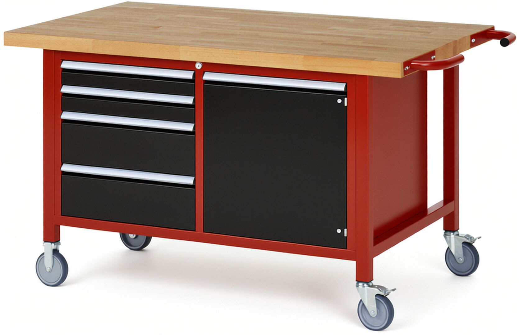 Mobile Werkbank, Schrank - 4 Schubladen - Teilauszug - 90:2/180:2 - Höhe 920-1.120 mm - 1.500 x 900 mm - 450 kg - Anthrazitgrau