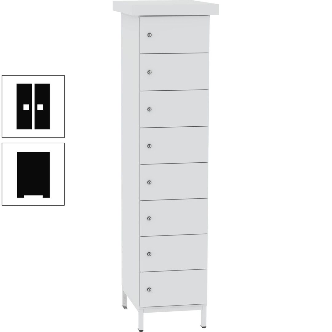 Akkuschrank, Batterieladeschrank, 8 Fächer, Schutzart IP54, Schuko, 1.855 x 400x 570 mm (HxBxT), Korpusfarbe anthrazitgrau, Frontfarbe anthrazitgrau
