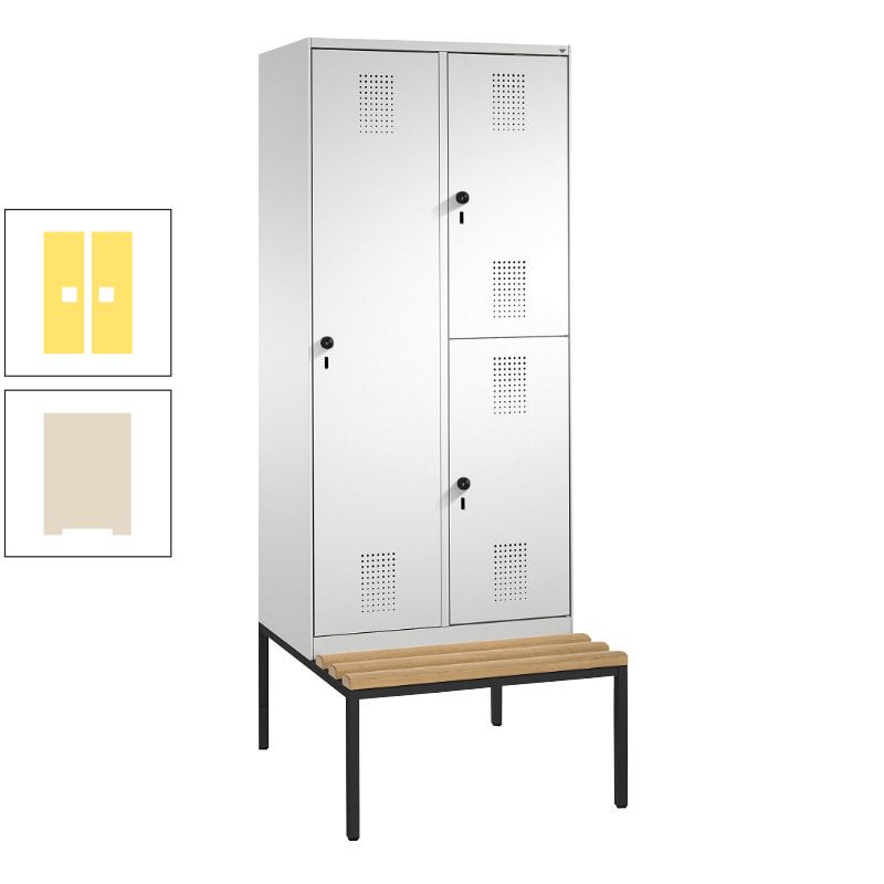 Garderobenschrank, Spind ein- und doppelstöckig Sitzbank, 2 Abteile, 3 Fächer, 2.090 x 800 x 500 mm (HxBxT), Front anthrazitgrau, Korpus anthrazitgrau