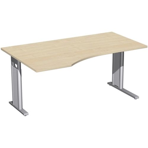 Eckschreibtisch, Ecke links, Füße einseitig verkürzt, C-Fuß Pro, höhenverstellbar, 680-820 x 1.600 x 1.000 mm (HxBxT), Gestell silber, Dekor Ahorn