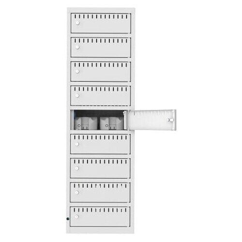Akkuschrank, Batterieladeschrank, 9 Fächer, Überstromsicherung IP21, 1.325 x 400 x 550 mm (HxBxT), Korpusfarbe anthrazitgrau, Frontfarbe anthrazitgrau