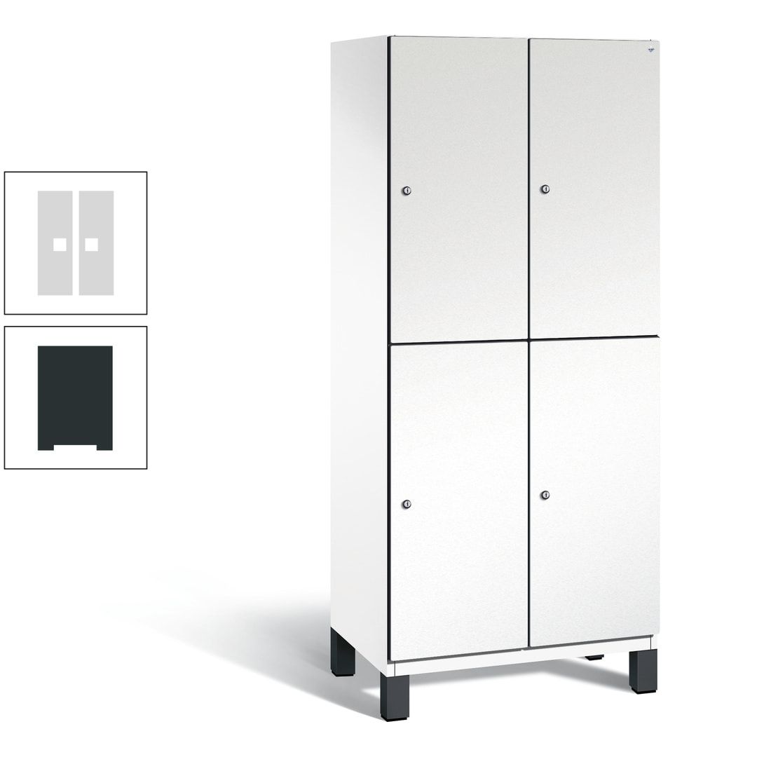 Fächerschrank, Stahlschrank, doppelstöckig, 4 Fächer, Füße, Korpus anthrazitgrau, Tür anthrazitgrau, 1.980 x 800 x 525 mm (HxBxT)