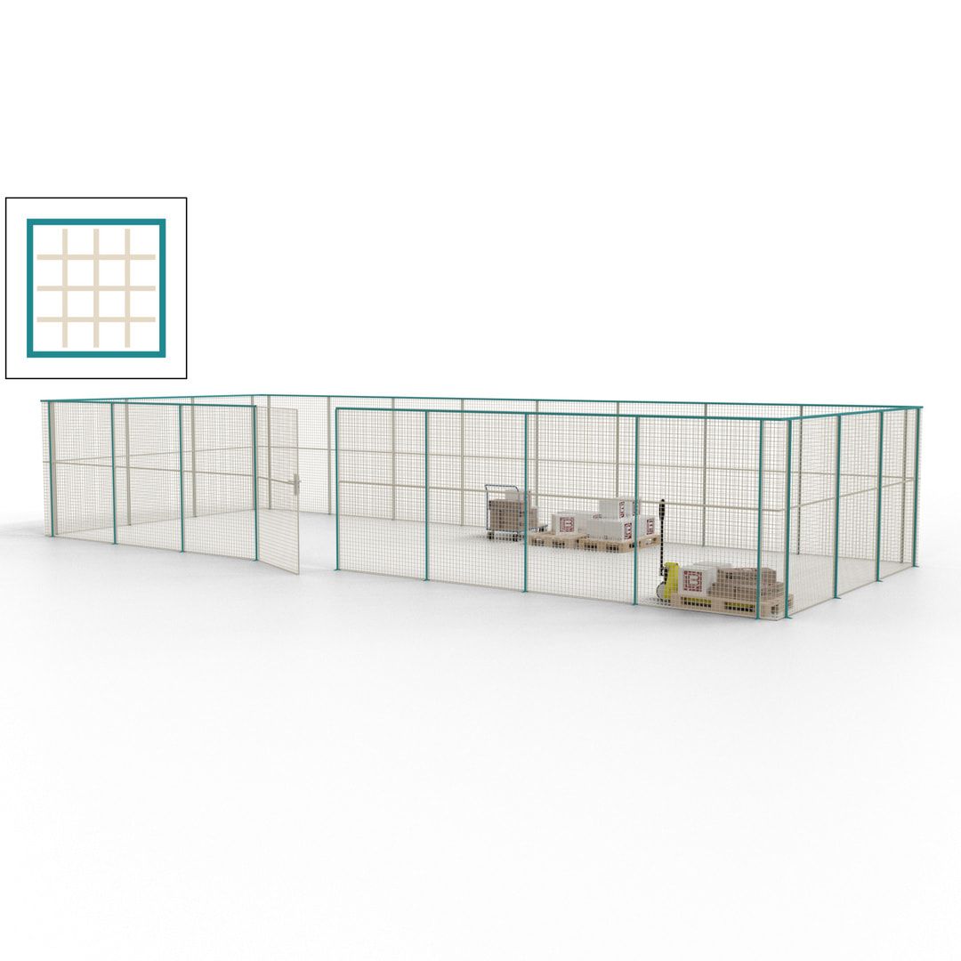 Maschinen Schutzgitter - Hallentrennwand - Sicherheitszaun - Tür - 33 m - 2.200 x 12.400 x 4.900 mm (HxBxT) - enzianblau