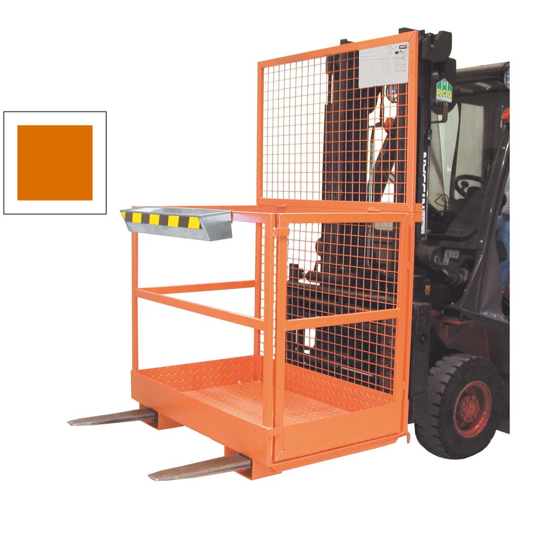 BAUER Arbeitsbühne für Gabelstapler und Frontlader - Montagekorb - Arbeitskorb - 300 kg - Einfahrposition Längsseite - gelborange