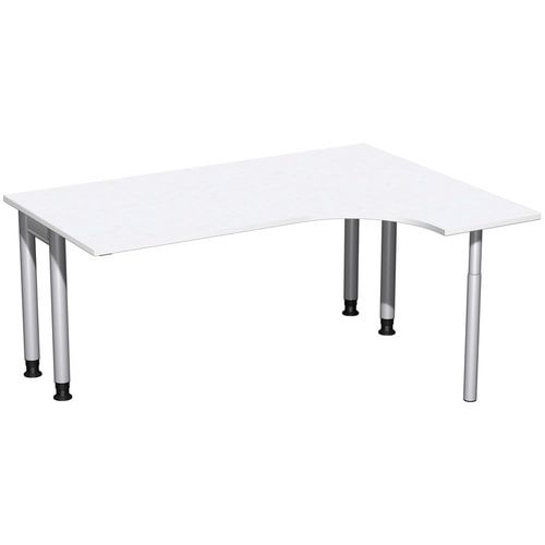 Eckschreibtisch, Ecke rechts, Füße einseitig verkürzt, 4-Fuß Pro, höhenverstellbar, 680-800 x 1.600 x 1.200 mm (HxBxT), Dekor Ahorn
