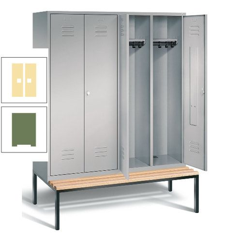 Doppel-Spindschrank, Buche Sitzbank untergebaut, 4 Abteile a 400 mm, Korpus lichtgrau, Tür anthrazitgrau, 2.090 x 1.590 x 815 mm (HxBxT)