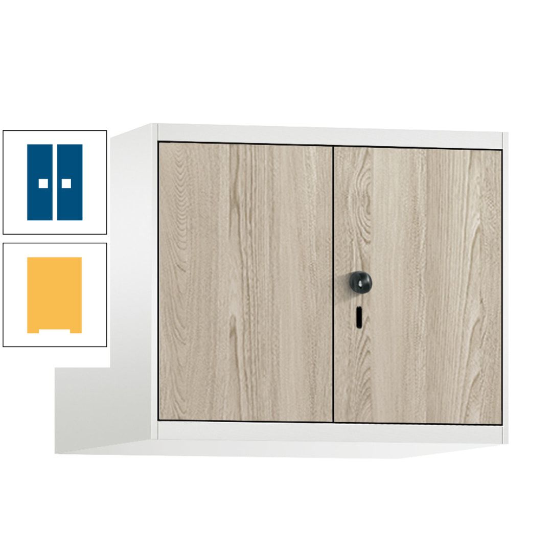 Aufsatzschrank, Schrankaufsatz, Türen paarweise, 2 Fächer a 300 mm, Farbe Pastellgelb, Tür anthrazitgrau , 500 x 600 x 500 mm (HxBxT)