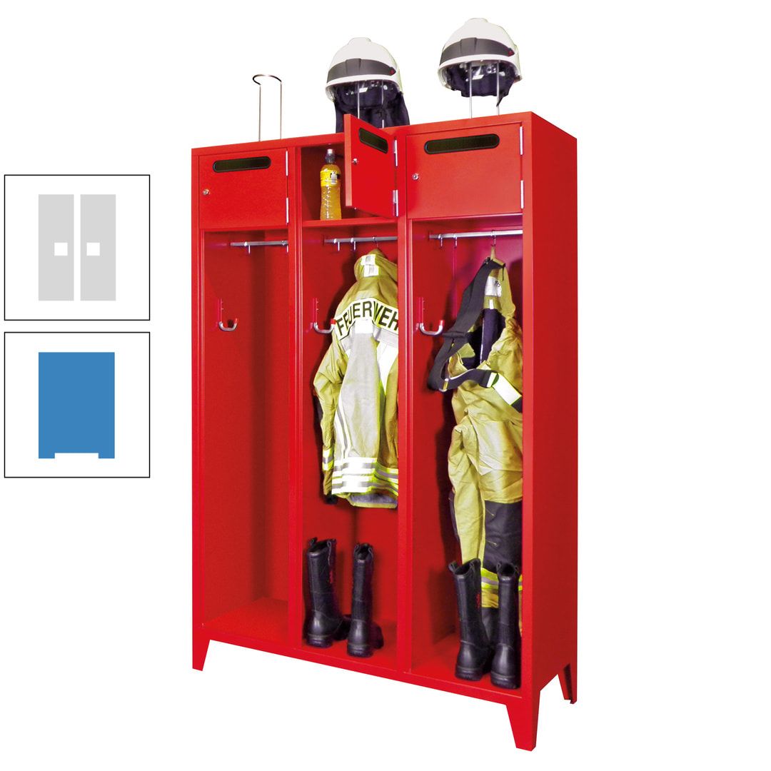 Feuerwehrschrank - 3 Abteile - Ablagefach mit Tür, Einwurfschlitz - 2.100 x 1.230 x 500 mm (HxBxT) - anthrazitgrau