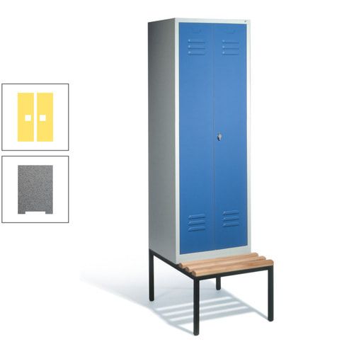 Doppel-Spindschrank, Buche Sitzbank untergebaut, 2 Abteile a 300 mm, Korpus lichtgrau, Tür anthrazitgrau, 2.090 x 610 x 815 mm (HxBxT)