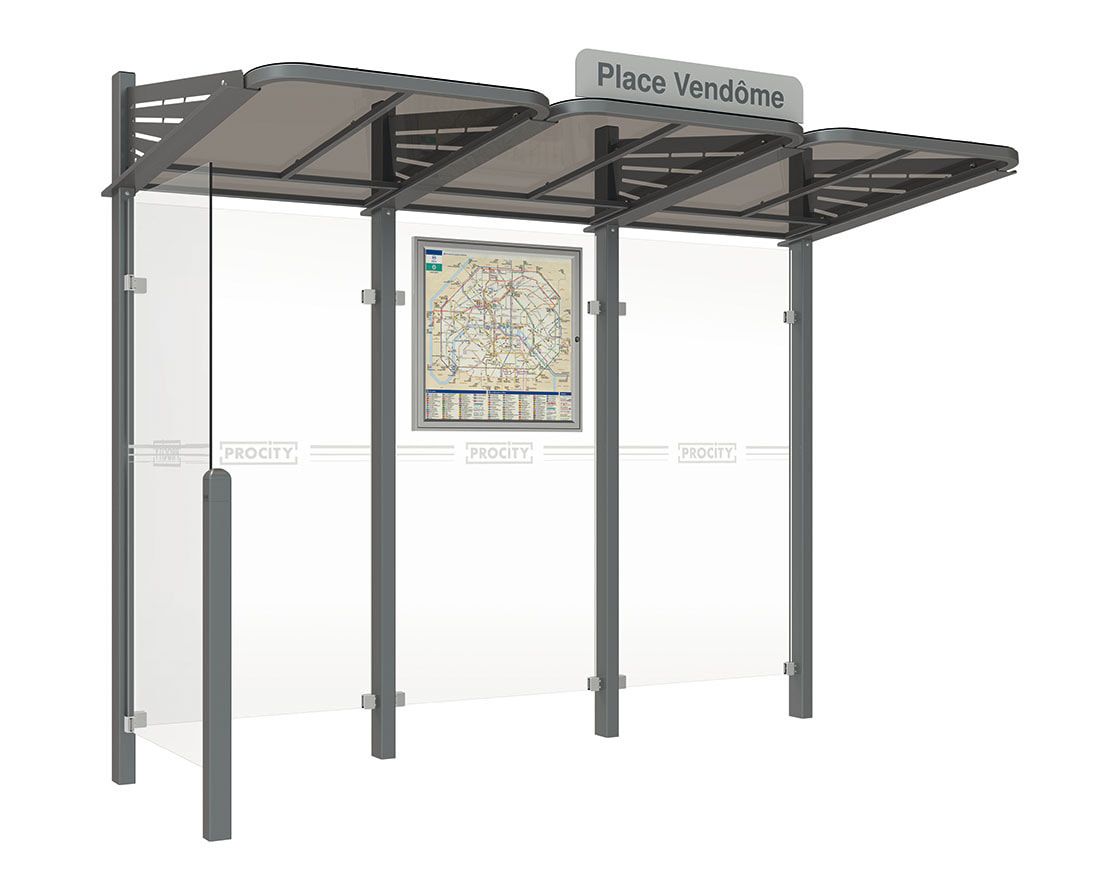 Buswartehalle - Unterstand - modular - Fahrplankasten - Haltestellenschild - Seitenwand links- 2.200 x 3.000 x 1.500 mm (HxBxT) - enzianblau