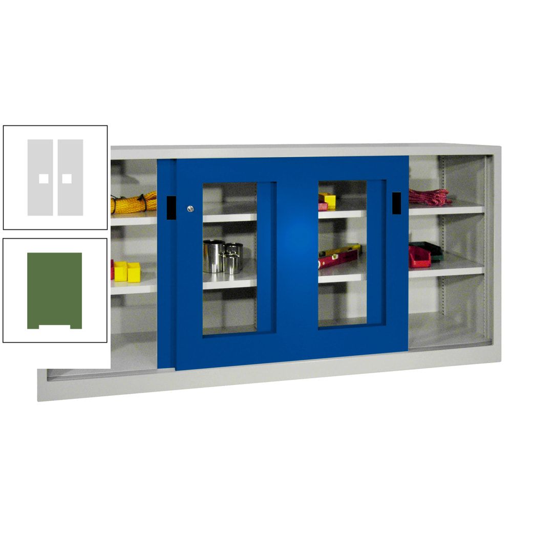 Schiebetürenschrank - Sichtfenstertüren - 1.000x2.000x400 mm (HxBxT) - 4 Böden, gepulvert - Zylinderschloss - anthrazitgrau