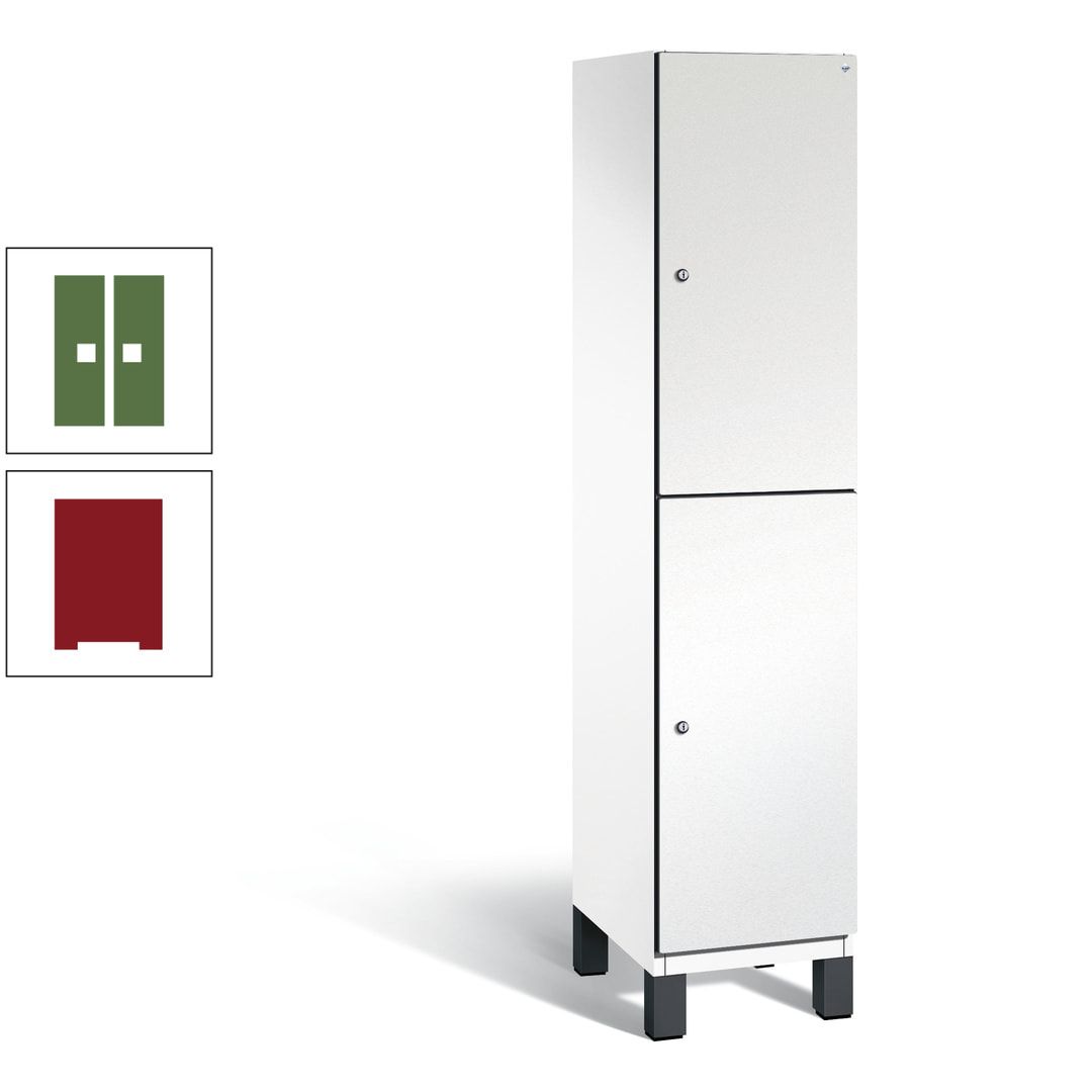 Fächerschrank, Stahlschrank, doppelstöckig, 2 Fächer, Füße, Korpus anthrazitgrau, Tür anthrazitgrau, 1.980 x 400 x 525 mm (HxBxT)