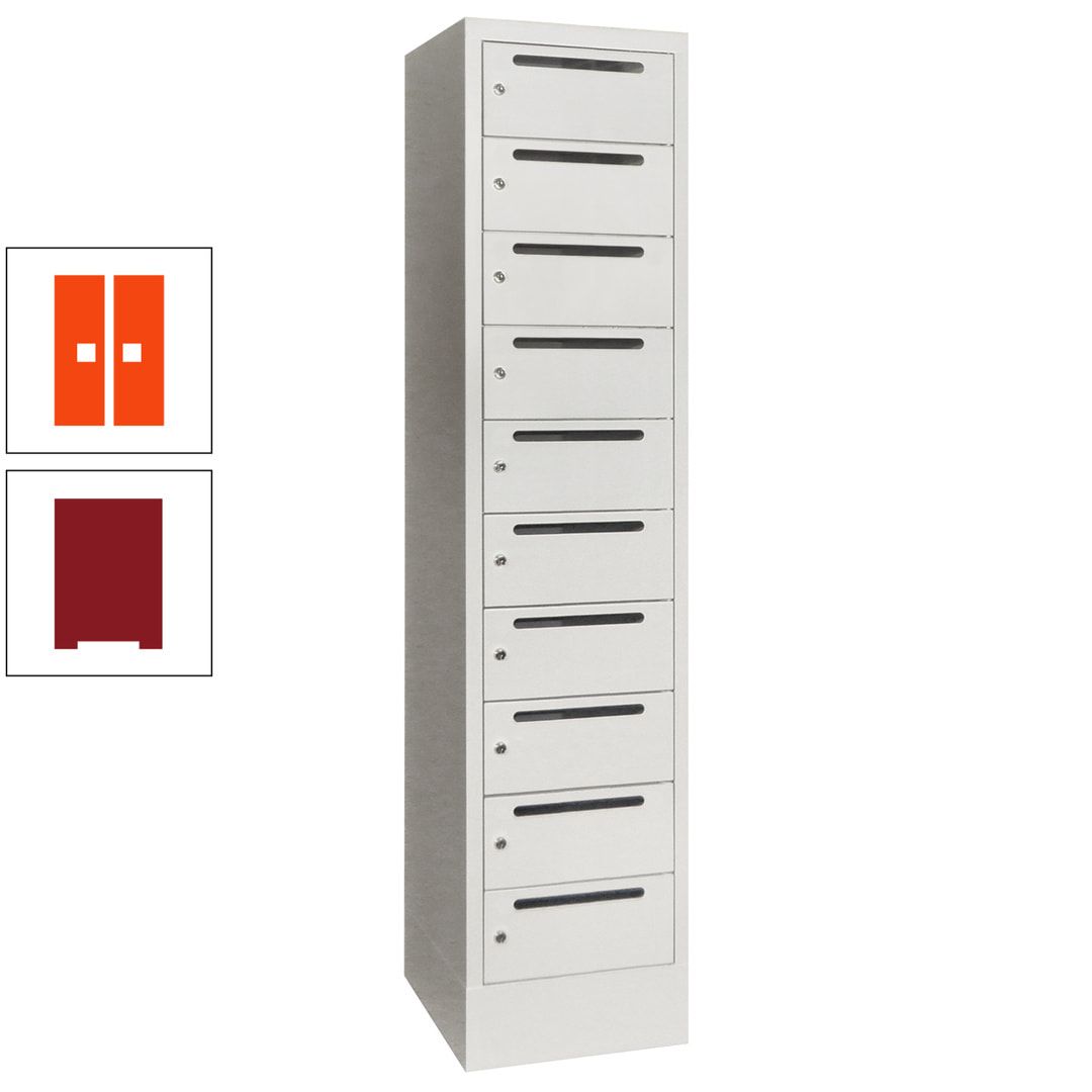 Postverteilerschrank, Schließfachschrank, 1 Abteil a 400 mm, 10 Fächer, 1.850 x 400 x 500 mm (HxBxT), Korpus anthrazitgrau, Front anthrazitgrau