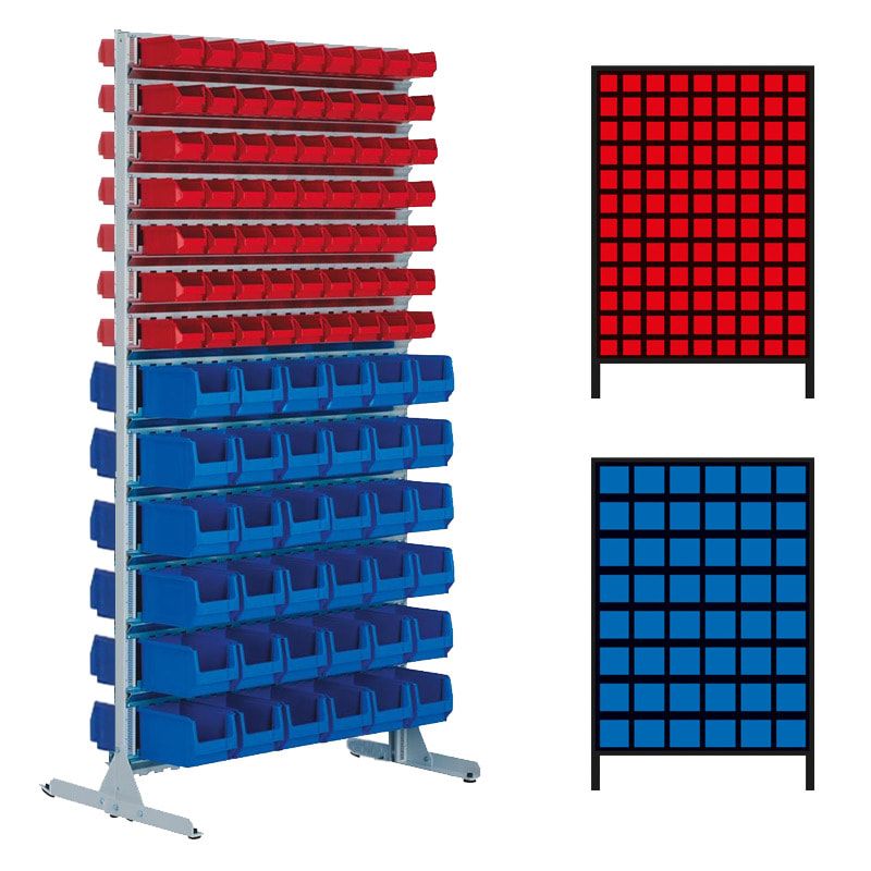 Stationäres Regal mit Sichtlagerkästen beidseitig - 156 Kästen - flexibles Stecksystem, robust und kippsicher - 1.510 x 1.010 x 600 mm (HxBxT)