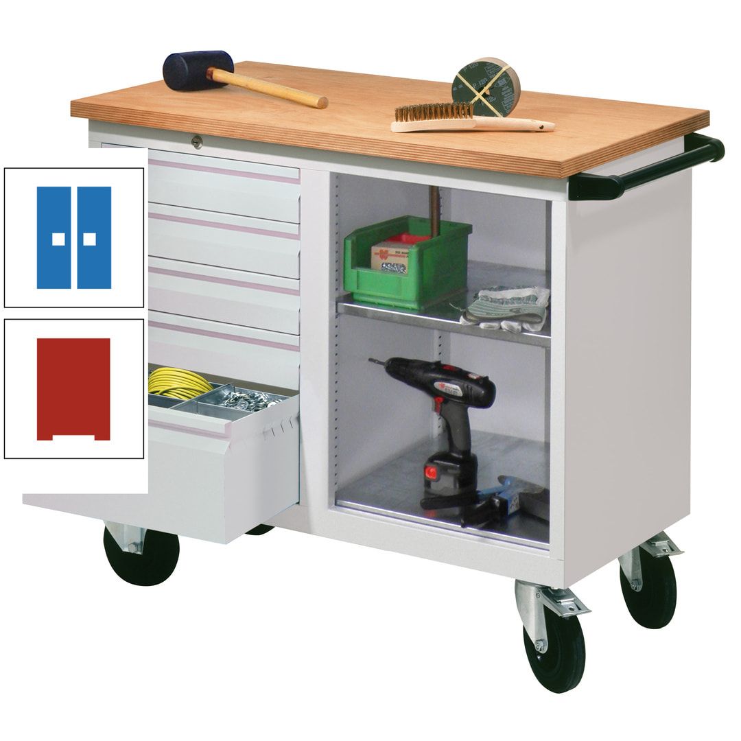 Mobile Werkbank - Werkstattwagen - 915 x 1.090 x 600 mm - 5 Schubladen und Ablagefach - anthrazitgrau