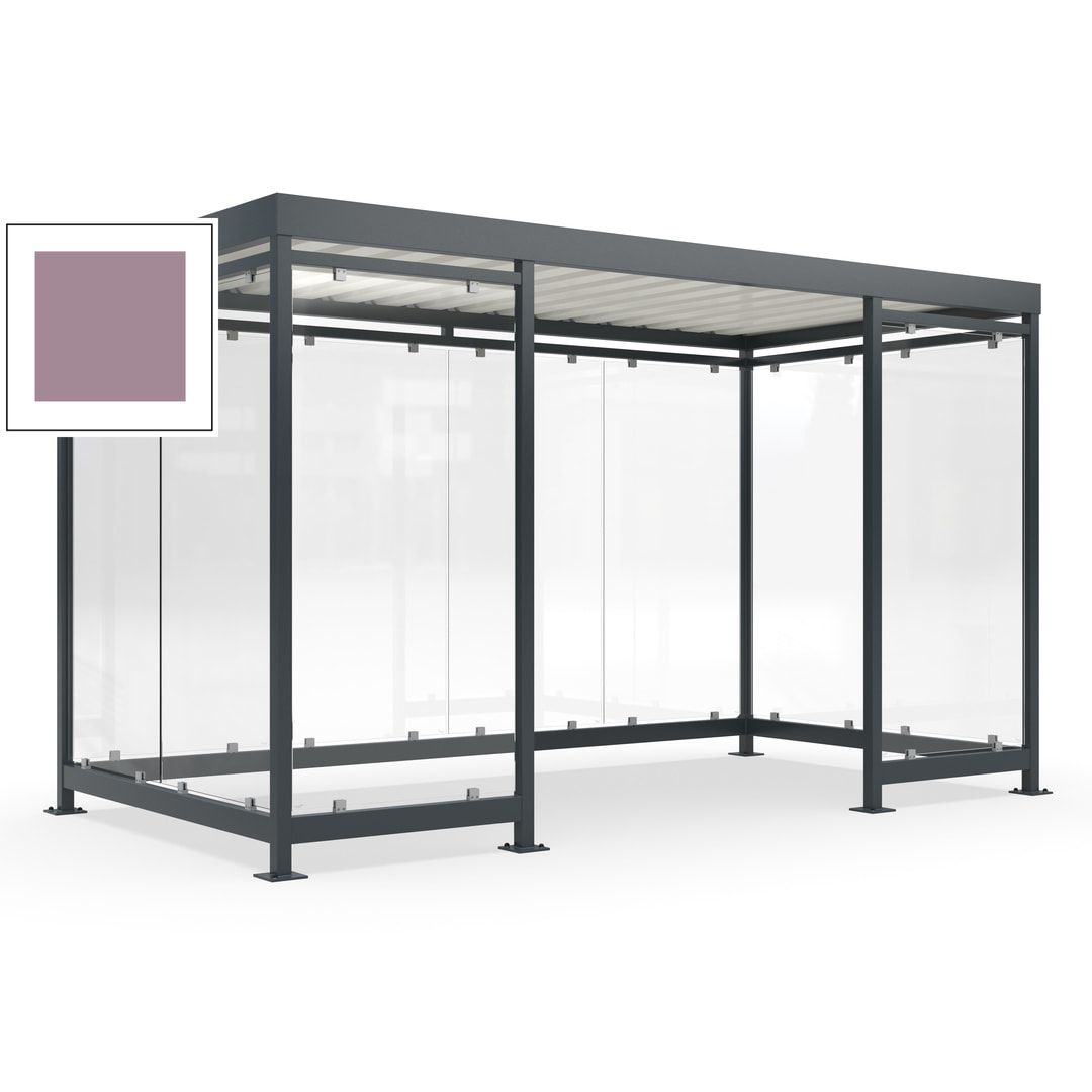 Fahrgastunterstand, Raucherunterstand, fertig montiert, Aufdübeln, 12-13 Personen, 2.510 x 4.195 x 2.165 mm (HxBxT), 10 Wände, Achatgrau