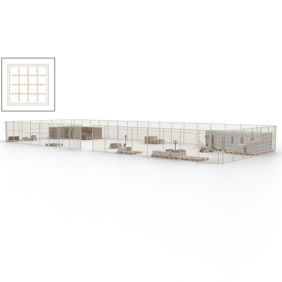 Maschinen Schutzgitter - Hallentrennwand - Sicherheitszaun - Tür - 69 m - 2.200 x 19.900 x 15.400 mm (HxBxT) - enzianblau