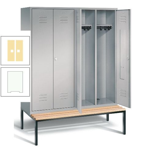 Doppel-Spindschrank, Buche Sitzbank untergebaut, 4 Abteile a 400 mm, Korpus lichtgrau, Tür anthrazitgrau, 2.090 x 1.590 x 815 mm (HxBxT)