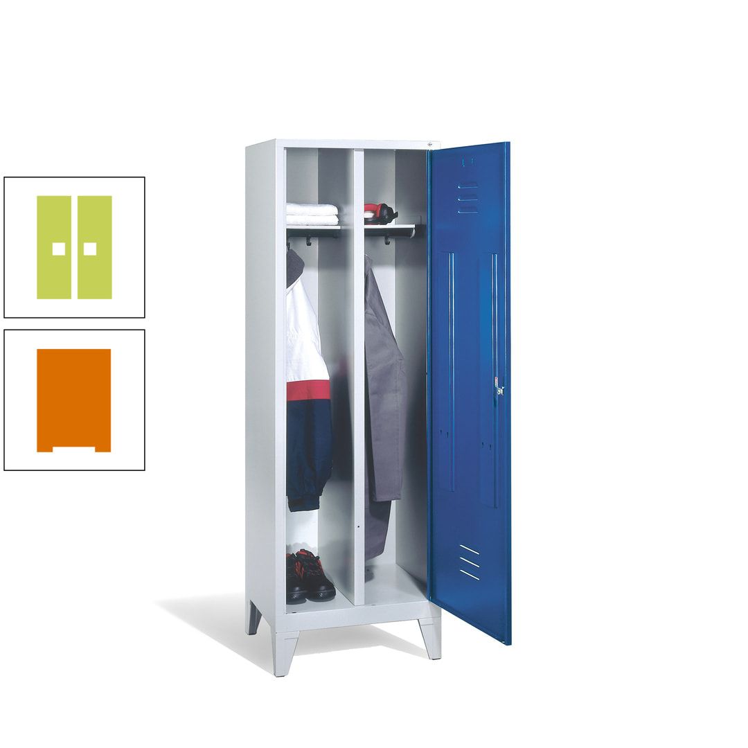 Doppel-Spind mit Großtür, Garderobenschrank mit Füßen, 2 Abteile a 300 mm, Korpus anthrazitgrau, Tür anthrazitgrau, 1.850 x 610 x 500 mm (HxBxT)
