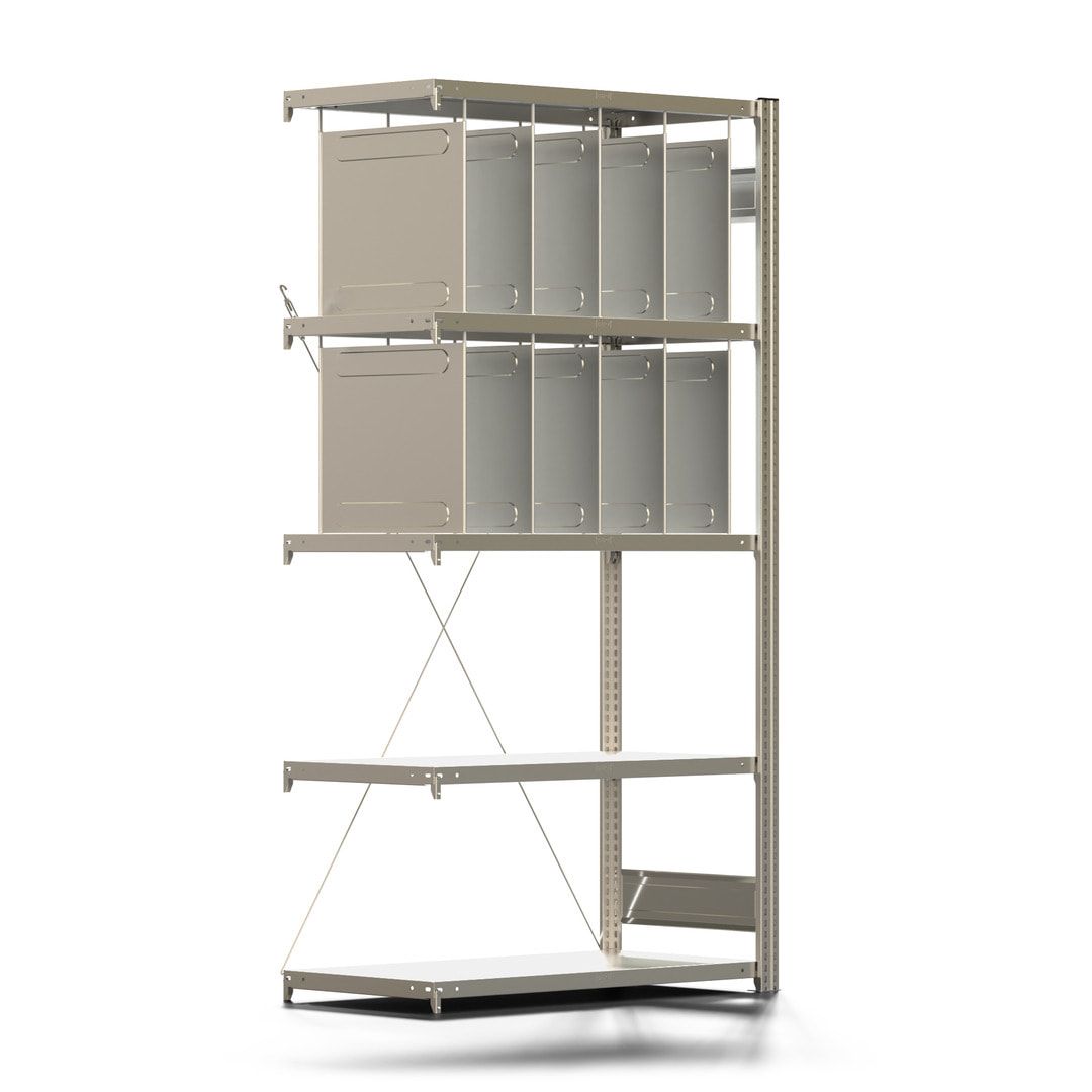 Fachbodenregal - 150 kg - 5 Fachböden - 10 Stecktrennwände - 2.000 x 1.005 x 500 mm (HxBxT) - Anbauregal - verzinkt