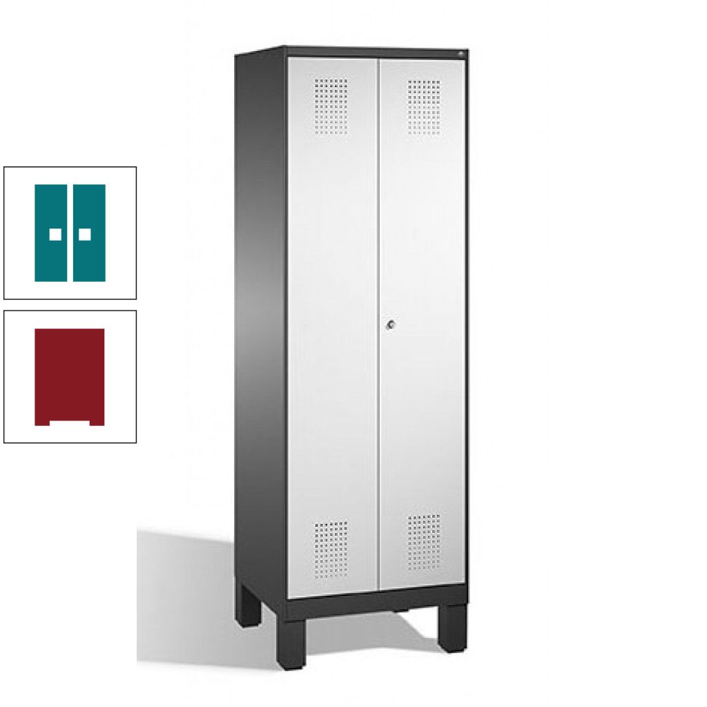 Doppel-Spind, Doppeltüren, Garderobenschrank mit Füßen, 2 Abteile a 300 mm, Korpus anthrazitgrau, Tür anthrazitgrau, 1.850 x 600 x 500 mm (HxBxT)