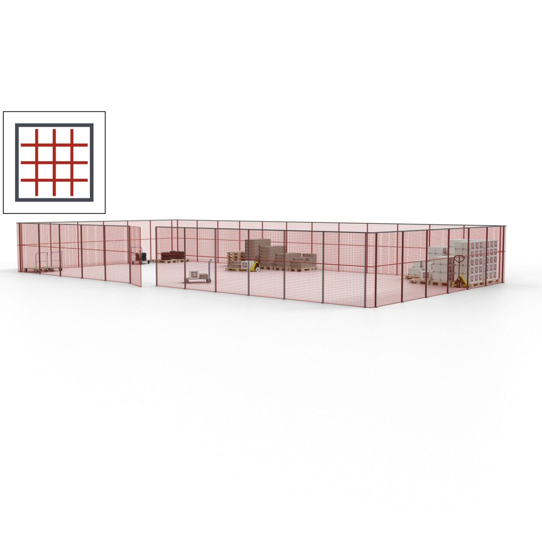 Maschinen Schutzgitter - Hallentrennwand - Sicherheitszaun - Tür - 54 m - 2.200 x 18.400 x 9.400 mm (HxBxT) - enzianblau