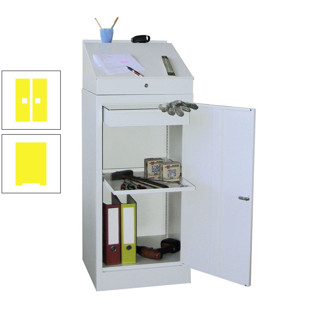 Stehpult mit Schrank - Vollblechtür - Zylinderschloss - 1 Einlegeboden, 1 Schublade - 1.270x500x500 mm (HxBxT) - anthrazitgrau