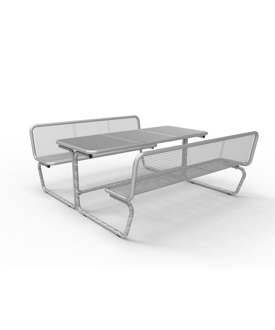 Sitzplatzgarnitur, Parkmöbel, Picknickbank, Drahtgitter, mobil, ortsfest möglich, Rückenlehne, 827 x 1.983 x 2.076 mm (HxBxT), Eisenglimmer (DB 703)
