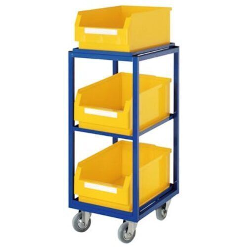 Kommissionierwagen für Sichtlagerkästen, Traglast 230 kg, Ladefläche 480 x 328 mm, 3 Etagen, Farbe enzianblau