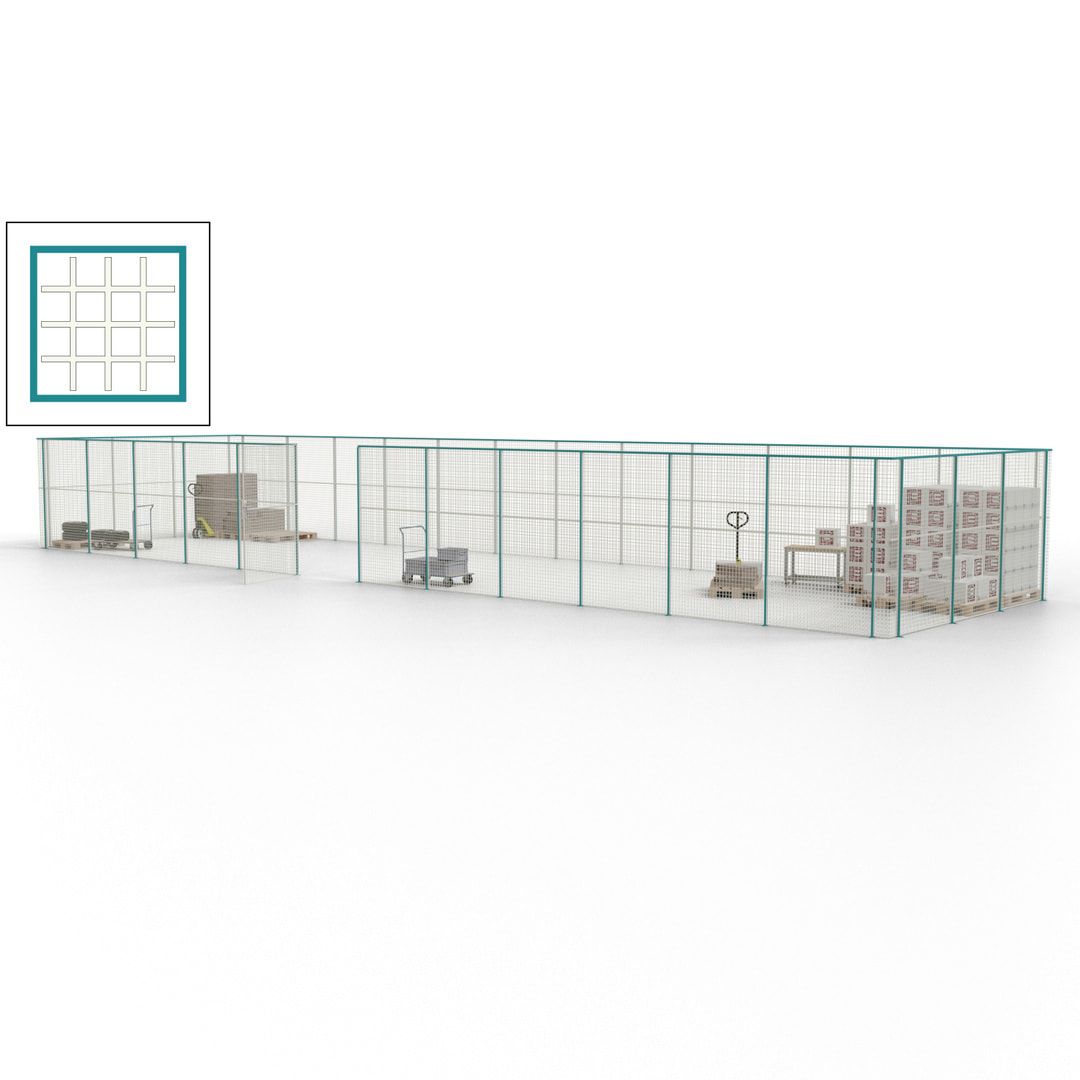 Maschinen Schutzgitter - Hallentrennwand - Sicherheitszaun - Tür - 45 m - 2.200 x 18.400 x 4.900 mm (HxBxT) - enzianblau