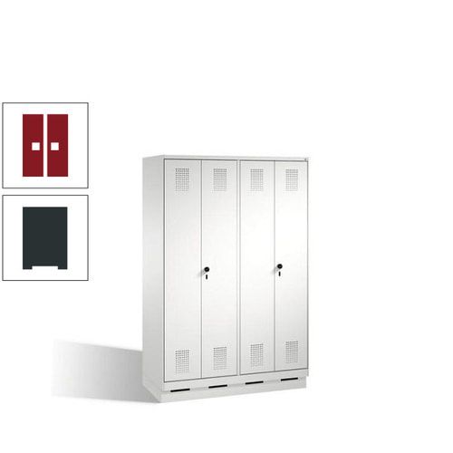 Doppel-Spind, Doppeltüren, Garderobenschrank mit Sockel, 4 Abteile a 300 mm, Korpus anthrazitgrau, Tür anthrazitgrau, 1.800 x 1.200 x 500 mm (HxBxT)