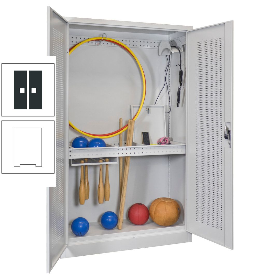Sportschrank - Lochfeldtüren - Variante 1 - 1.950x1.200x500 mm (HxBxT) - anthrazitgrau
