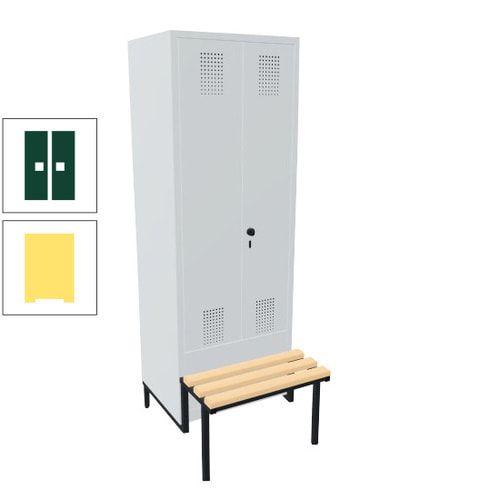 Doppel-Spind, Garderobenschrank, Buche Sitzbank integriert, 2 Abteile a 400 mm, Korpus anthrazitgrau, Tür anthrazitgrau, 1.850 x 800 x 815 mm (HxBxT)