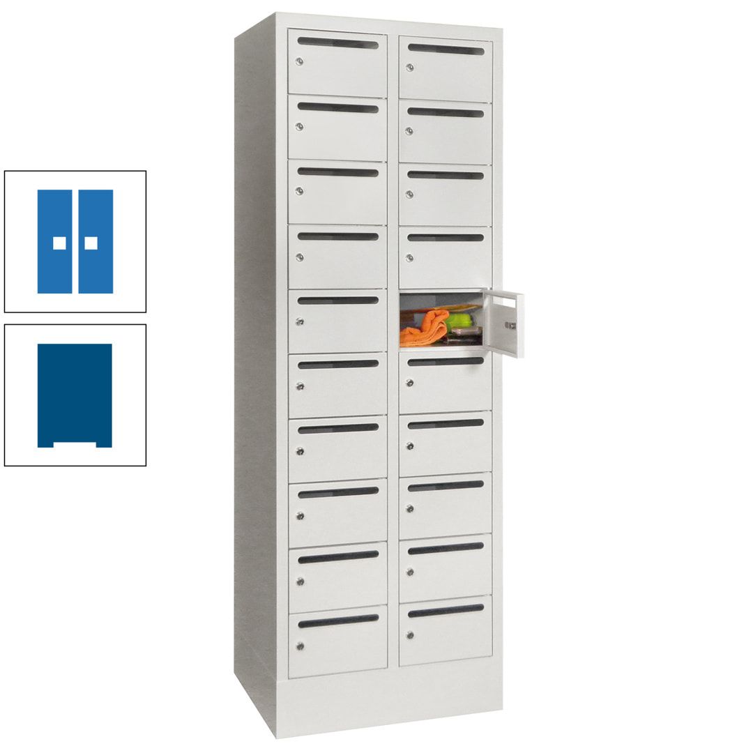 Postverteilerschrank, Schließfachschrank, 2 Abteile a 300 mm, 20 Fächer, 1.850 x 600 x 500 mm (HxBxT), Korpus anthrazitgrau, Front anthrazitgrau