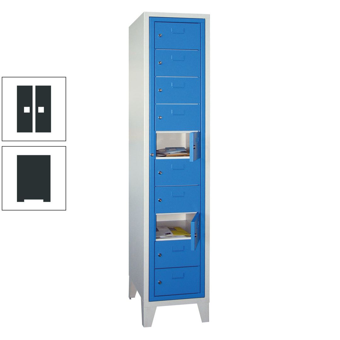 Schließfachschrank - Wäscheausgabeschrank - 10 Fächer a 315 mm - 1.850x400x500 mm (HxBxT) - Füße - Zylinderschloss - anthrazitgrau