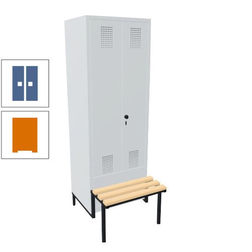 Doppel-Spind, Garderobenschrank, Buche Sitzbank integriert, 2 Abteile a 400 mm, Korpus anthrazitgrau, Tür anthrazitgrau, 1.850 x 800 x 815 mm (HxBxT)