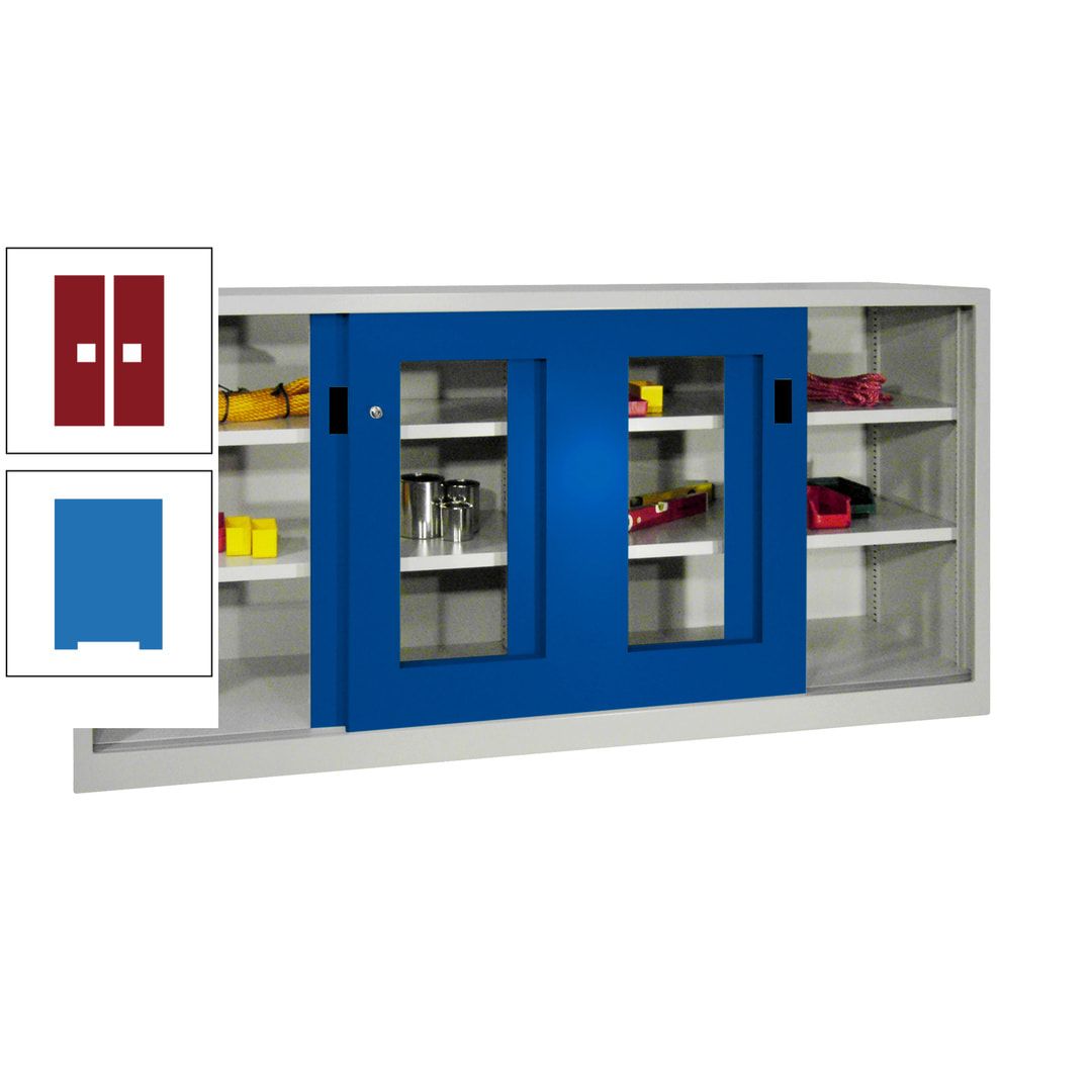 Schiebetürenschrank - Sichtfenstertüren - 1.000x2.000x400 mm (HxBxT) - 4 Böden, gepulvert - Zylinderschloss - anthrazitgrau