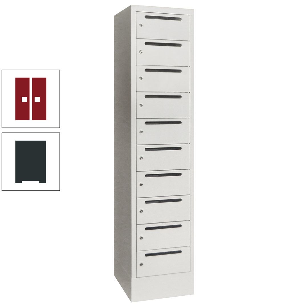 Postverteilerschrank, Schließfachschrank, 1 Abteil a 400 mm, 10 Fächer, 1.850 x 400 x 500 mm (HxBxT), Korpus anthrazitgrau, Front anthrazitgrau