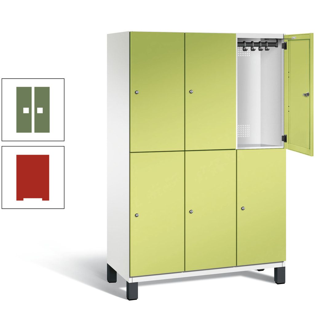Fächerschrank, Stahlschrank, doppelstöckig, 6 Fächer, Füße, Korpus anthrazitgrau, Tür anthrazitgrau, 1.980 x 1.200 x 525 mm (HxBxT)