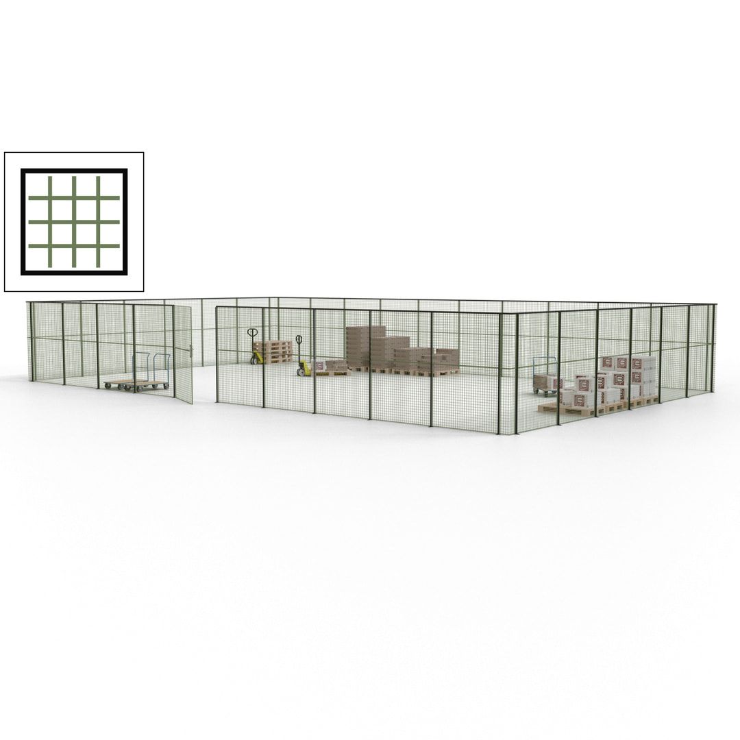 Maschinen Schutzgitter - Hallentrennwand - Sicherheitszaun - Tür - 48 m - 2.200 x 15.400 x 9.400 mm (HxBxT) - enzianblau