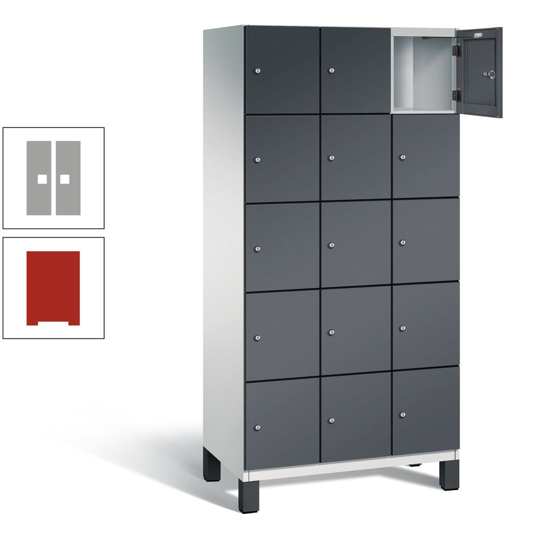 Fächerschrank, Stahlschrank, 15 Fächer, Türöffnungsbegrenzer, Füße, 1.980 x 900 x 525 mm (HxBxT), Korpus anthrazitgrau, Front anthrazitgrau
