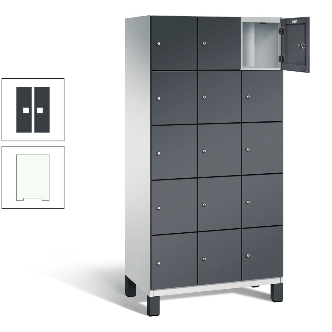 Fächerschrank, Stahlschrank, 15 Fächer, Türöffnungsbegrenzer, Füße, 1.980 x 900 x 525 mm (HxBxT), Korpus anthrazitgrau, Front anthrazitgrau