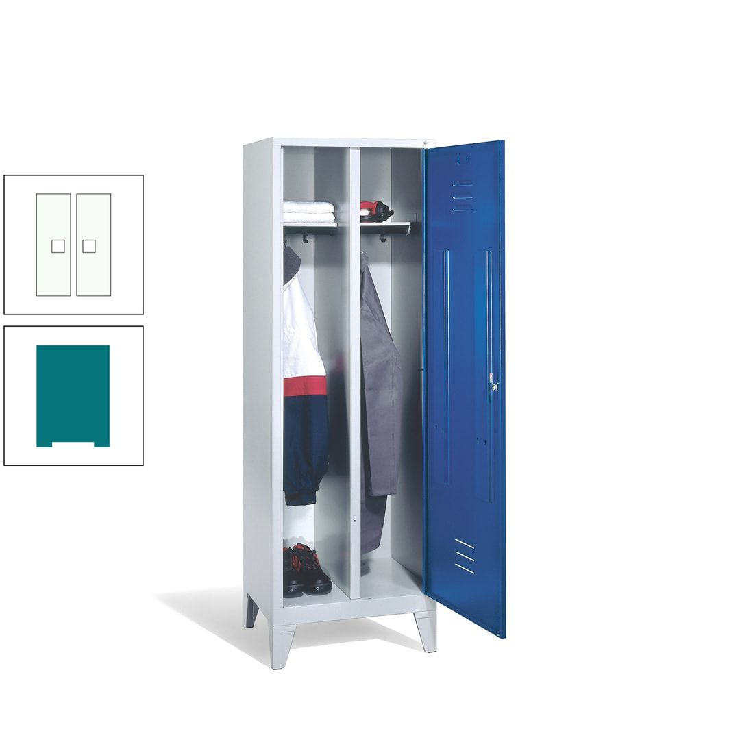 Doppel-Spind mit Großtür, Garderobenschrank mit Füßen, 2 Abteile a 300 mm, Korpus anthrazitgrau, Tür anthrazitgrau, 1.850 x 610 x 500 mm (HxBxT)
