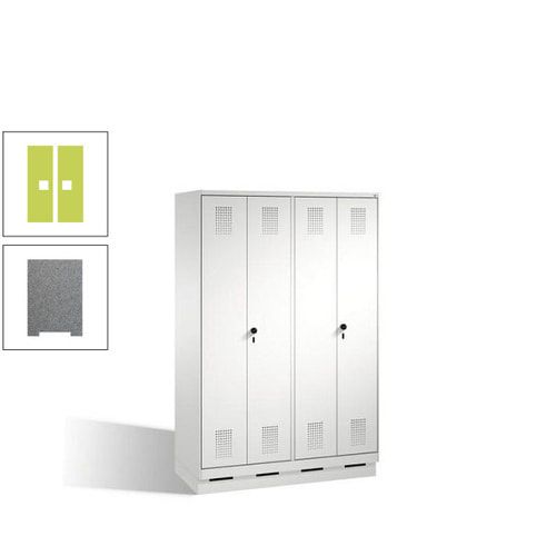 Doppel-Spind, Doppeltüren, Garderobenschrank mit Sockel, 4 Abteile a 300 mm, Korpus anthrazitgrau, Tür anthrazitgrau, 1.800 x 1.200 x 500 mm (HxBxT)